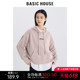 Basic House/百家好字母印花连帽卫衣女春季纯色宽松长袖上衣