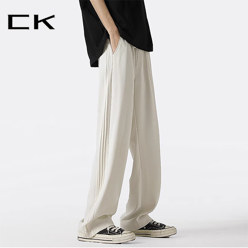 CeTky美式条纹休闲裤男夏季潮牌高街垂感直筒拖地裤宽松运动长裤