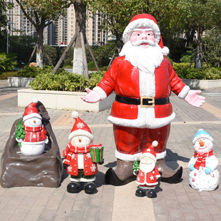 户外玻璃卡通钢圣诞老人雪人礼品盒雕塑摆件圣诞节礼物模型装饰品