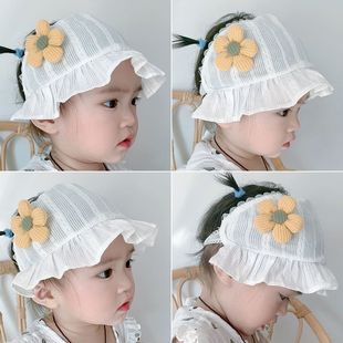 婴儿护头囟帽夏季薄款发带女宝宝卤门女婴新生儿透气可爱帽子空顶