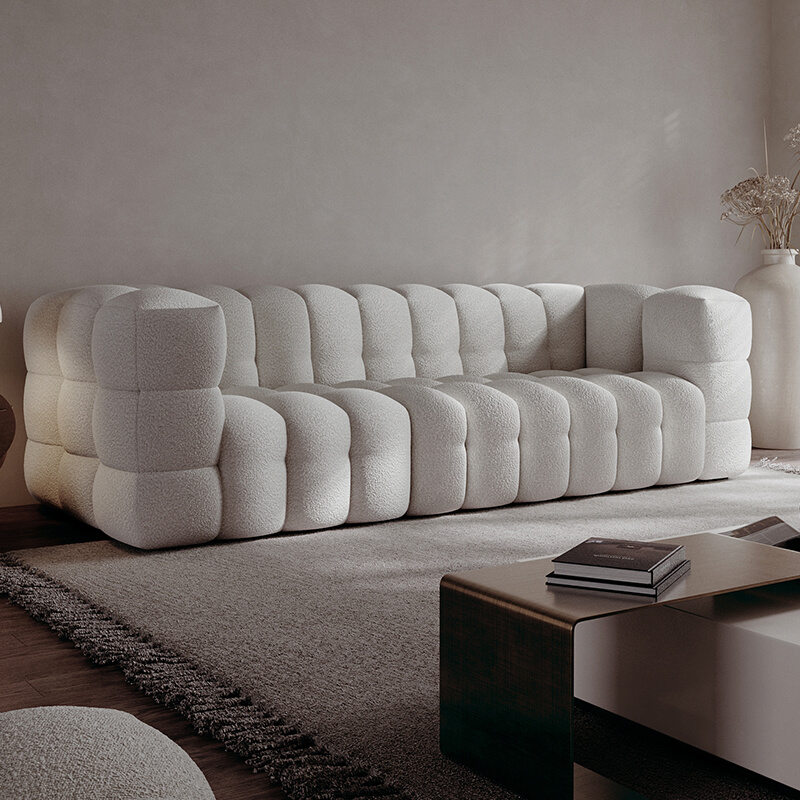 意式极简布艺沙发客厅侘寂风方块直排沙发北欧现代简约羊羔绒沙发