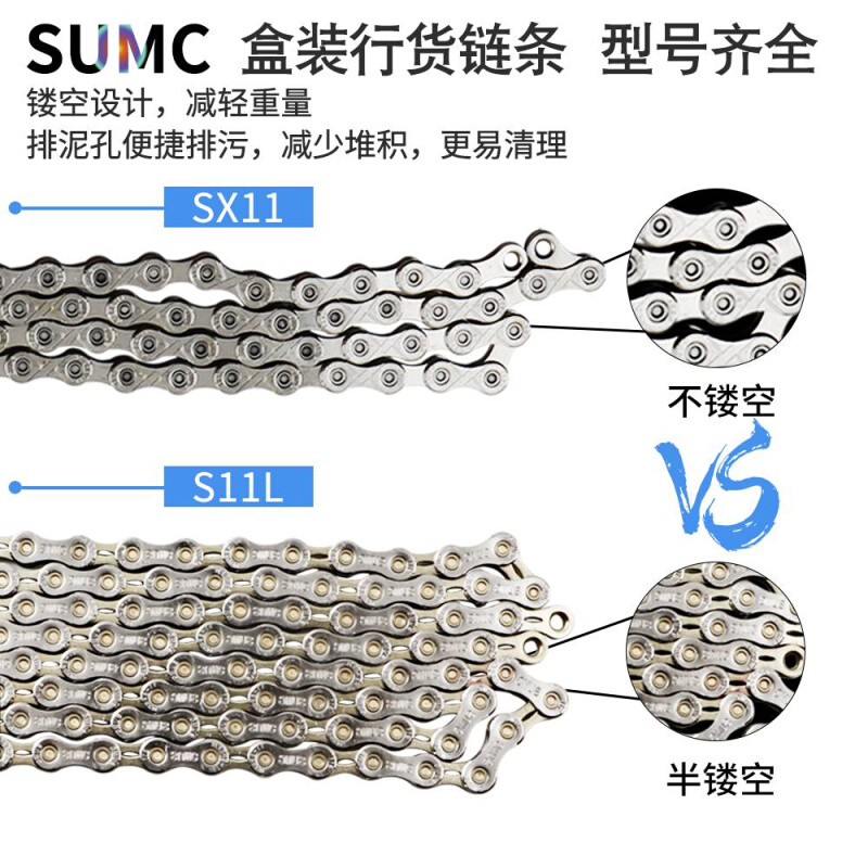 SUMC速盟8/9/10/11/12速公路折叠车山地自行车单车半镂空链条链子