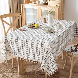 新品棉麻格子桌布ins风长方形轻奢风高级感宿舍卧室茶几书桌餐桌