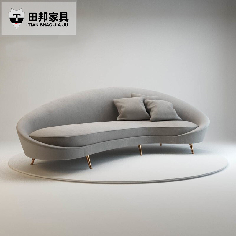 北欧浅灰色创意弧形布艺沙发现代简约酒店设计师异形双人三人沙发