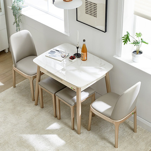 伸缩餐桌小户型家用抽拉式现代简约轻奢可折叠岩板实木收缩饭桌子