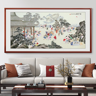 客厅横版百子图挂画好运纳百子迎装饰画中式走廊过道背景墙画