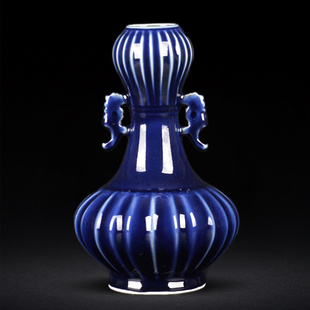 仿古收藏纯手工原矿霁蓝釉新中式轻奢高档花瓶瓷器家居摆件