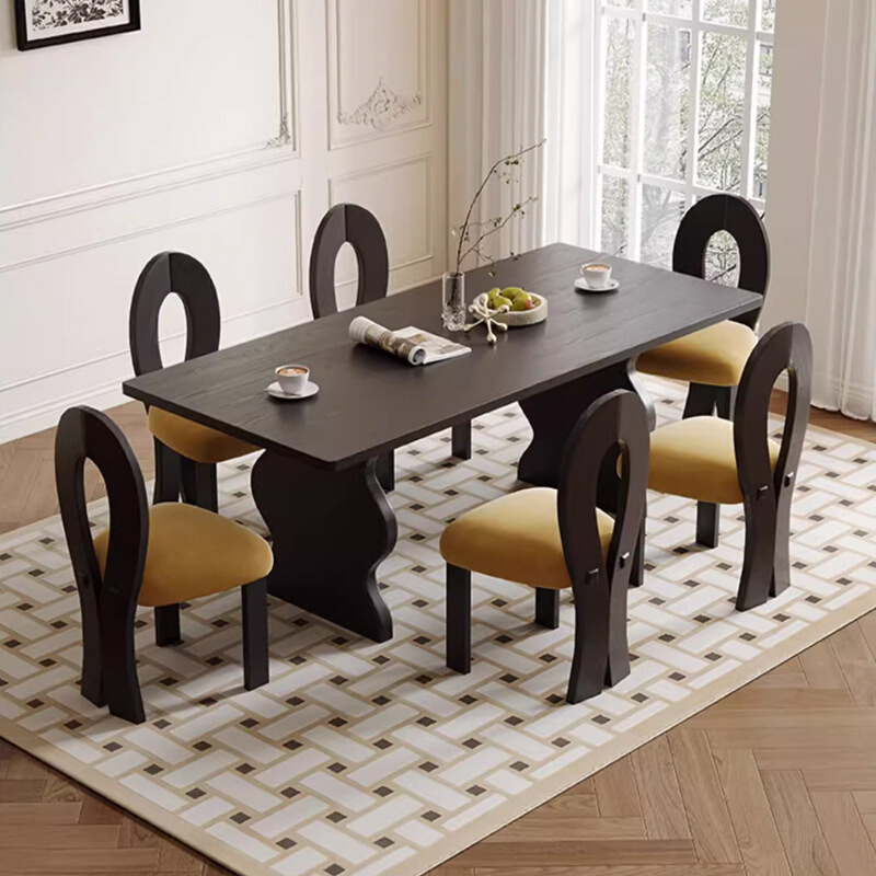 恒沃 美式餐桌小户型吃饭桌子家用白蜡木实木餐桌长方形黑色餐桌