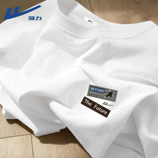 回力短袖2024新款男t恤夏季纯棉圆领休闲潮流长袖重磅体恤美式白