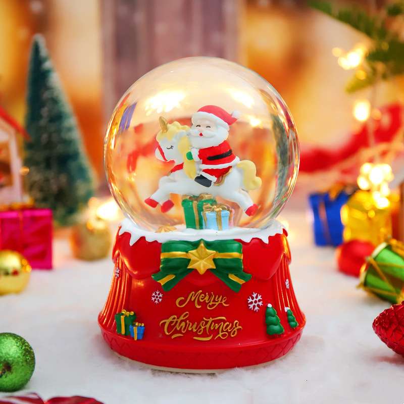 新款圣诞麋鹿与老人水晶球发光发亮飘雪水晶球桌面小摆件一件代发