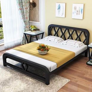 简易铁艺床现代简约双人床成人铁架床单人床铁床架现代简约家用床