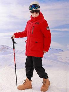 男童冲锋衣羽绒服2024冬季新款中长款加厚儿童男款红色工装外套潮