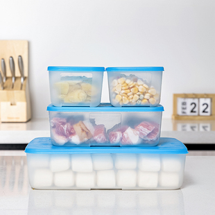 特百惠冷冻系列4件套6.4L大容量家用冰箱肉类保鲜密封储藏盒