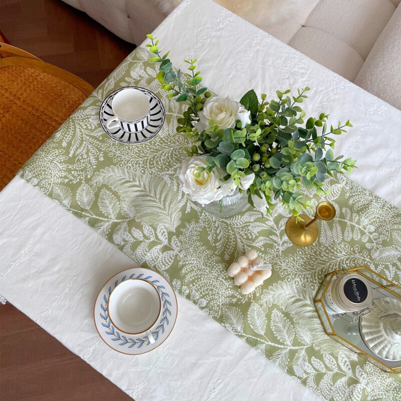 A周家Flower厨房餐桌桌旗印花绿色植物花卉田园风拍照装饰盖布