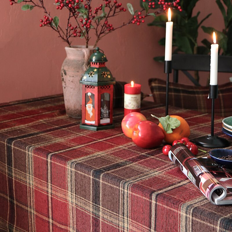 YAH秋冬圣诞美式红格子桌布家用长形复茶几布桌方布餐布古艺台布