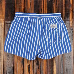 盖浪沙滩裤男海边度假可下水白色条纹短裤温泉游泳裤三分裤带内衬