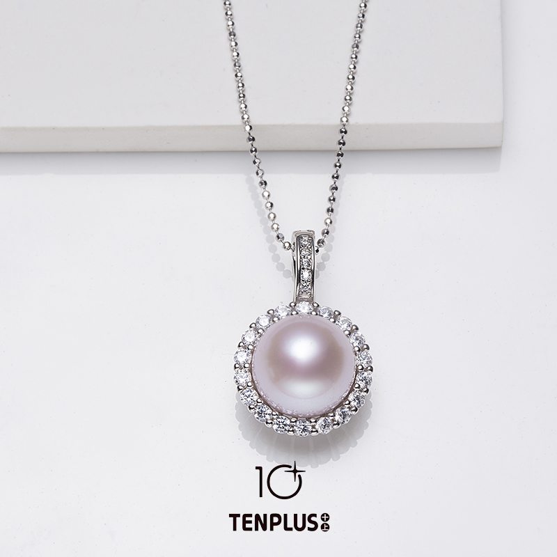TENPLUS/十上925银太阳花赛澳白珍珠吊坠11-12mm