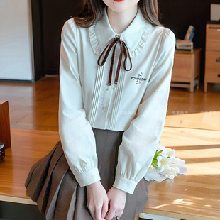 娃娃领长袖衬衫少女春秋装2024新款初中高中学生甜美日系衬衣服.