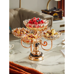 旋转欧式水果盘客厅餐桌水晶玻璃多层网红水果盘现代家用客厅茶几