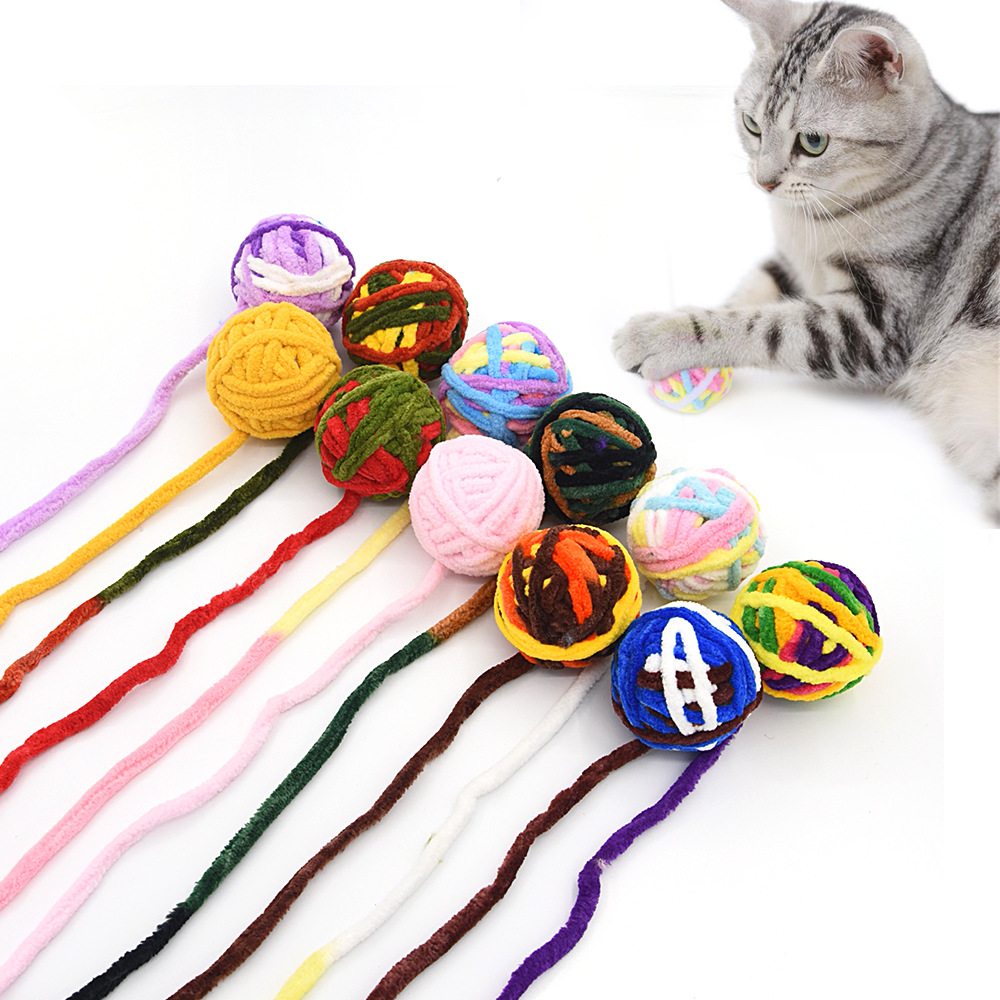 宠物猫咪玩具自嗨解闷啃咬逗猫玩具球铃铛彩色毛线球猫咪用品