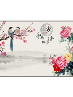 库牡丹花挂画客厅沙发背景墙装饰画卧室画横版花开富贵茶室壁画厂