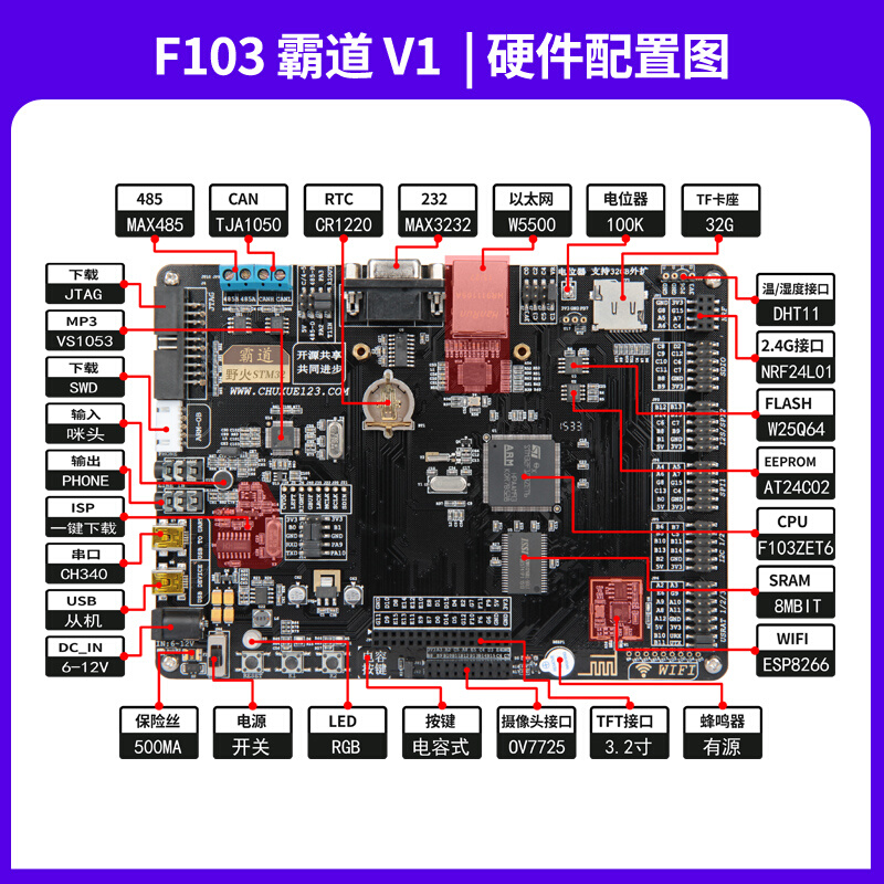 新品野火STM32开发板霸道ARM开发板STM32F103开发板单片机M3带WIF