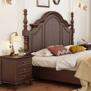 全实木床主卧美式床胡桃色1.8米现代简约婚床双人床1.5m大床1米8