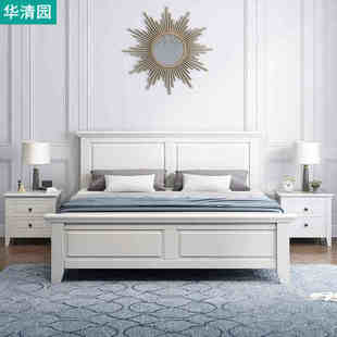 白色实木床1.8米双人床现代简约1.5美式高箱储物主卧大床2米2婚床