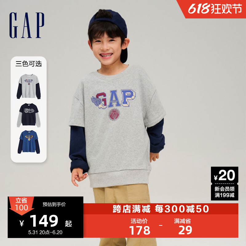 Gap男童春秋LOGO法式圈织软卫