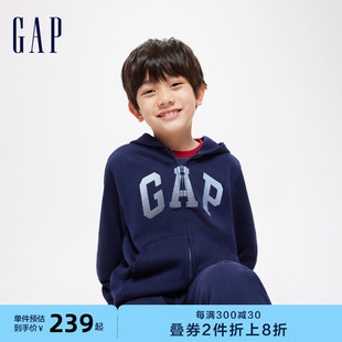 Gap男童2024春季新款LOGO刺绣宽松连帽卫衣儿童装运动外套429331