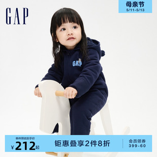 Gap婴儿冬季LOGO熊耳一体式连体衣儿童装洋气可爱外出爬服837102