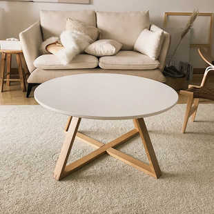 日式实木卧室茶几客厅家用阳台白色圆形矮桌子极简约易小户型飘窗