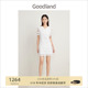 Goodland美地2024夏季新款优雅白色蕾丝连衣裙女短款蝴蝶结设计