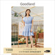 【博主同款】Goodland美地2024夏新品微褶浅蓝连衣裙女短款