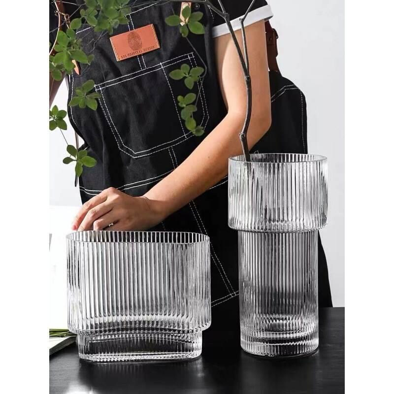 创意简约透明玻璃花瓶水养插花北欧客厅矮款宽口装饰摆件