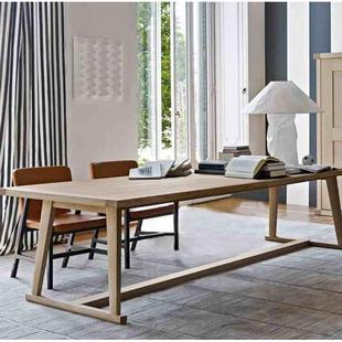北欧实木会议桌长桌书桌原木办公桌简约现代长方形大板餐桌工作台