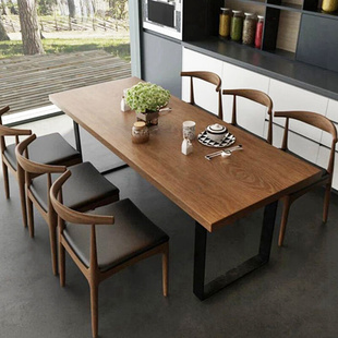 北欧实木餐桌椅组合轻奢约复古饭店咖啡厅长方形桌椅小户型家用
