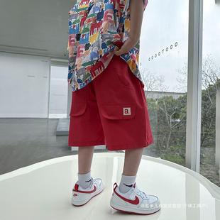熊猫圆圆男童短裤夏季2024新款儿童薄款透气红色裤子休闲时尚童汎