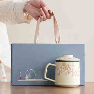 汝窑陶瓷过滤泡茶杯马克杯茶水分离茶杯办公带盖女士个人专用定制