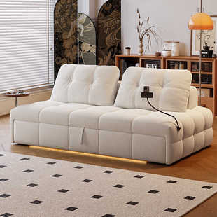 奶油风猫抓布泡芙沙发床折叠两用2024年新款客厅小户型单双人沙发
