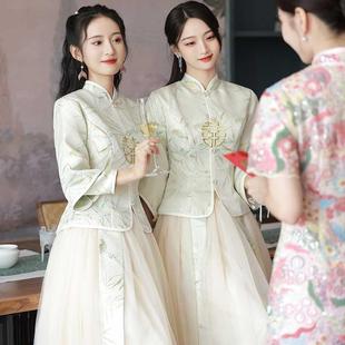 中式伴娘服2024新款秋冬中国风大码长袖秀禾显瘦姐妹服伴娘团礼服