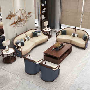 轻奢乌金实木沙发组合新中式现代简约客厅沙发高端别墅整装家具
