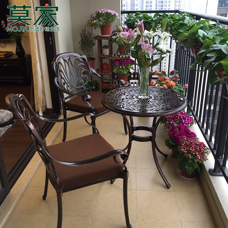 莫家阳台桌椅组合三件套户外铸铝庭院花园茶 几圆桌室外一桌两椅