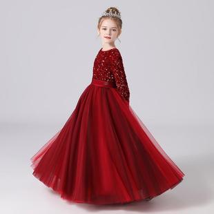 儿童轻奢小众高端礼服女童红色公主裙小主持人钢琴演奏演出服洋气