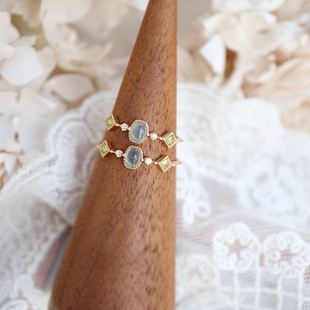 小众文艺复古设计海蓝宝石戒指女时尚个性轻奢百搭高级感开口指环