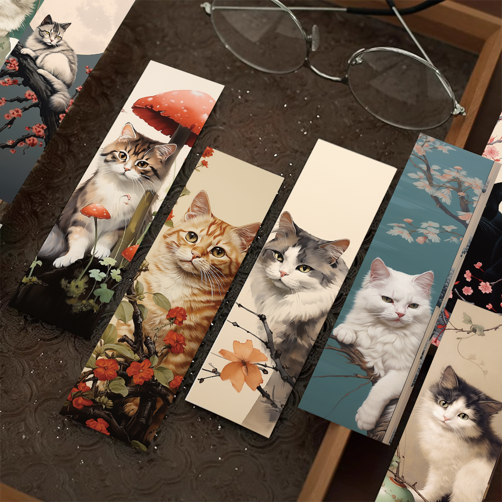 手绘日式猫咪书签可爱动物学生用复古文艺阅读书页标记纸质卡片