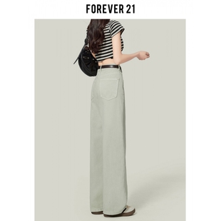 Forever 21早春款浅色高腰直筒牛仔裤女小个子梨形显瘦窄版阔腿裤