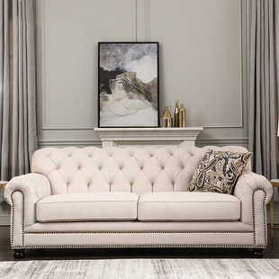 美式科技布轻奢布艺大小户型组合沙发欧式拉扣三人位整装现代家具