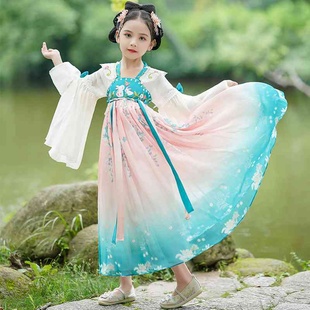中国风复古公主裙2024新款小女孩春夏薄款仙气古装汉服女童连衣裙