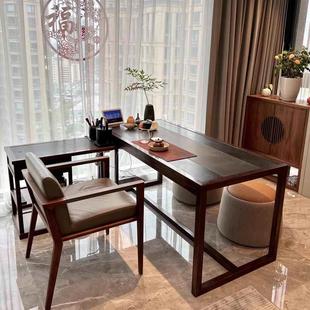 新中式阳台茶桌椅组合小型家用实木功夫泡茶喝茶桌黑胡桃木定制